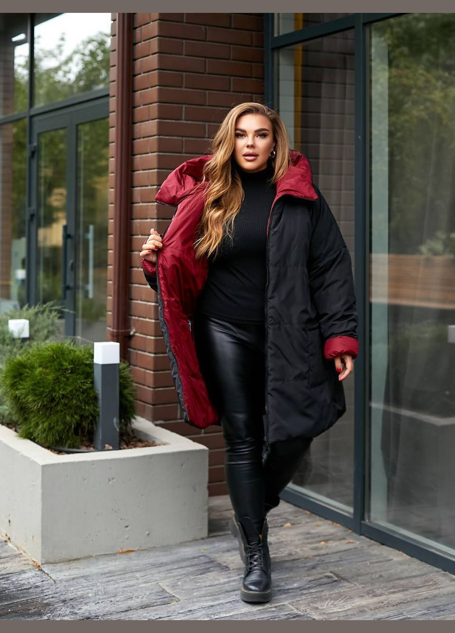 Бордовое демисезонное Женское пальто двустороннее No Brand