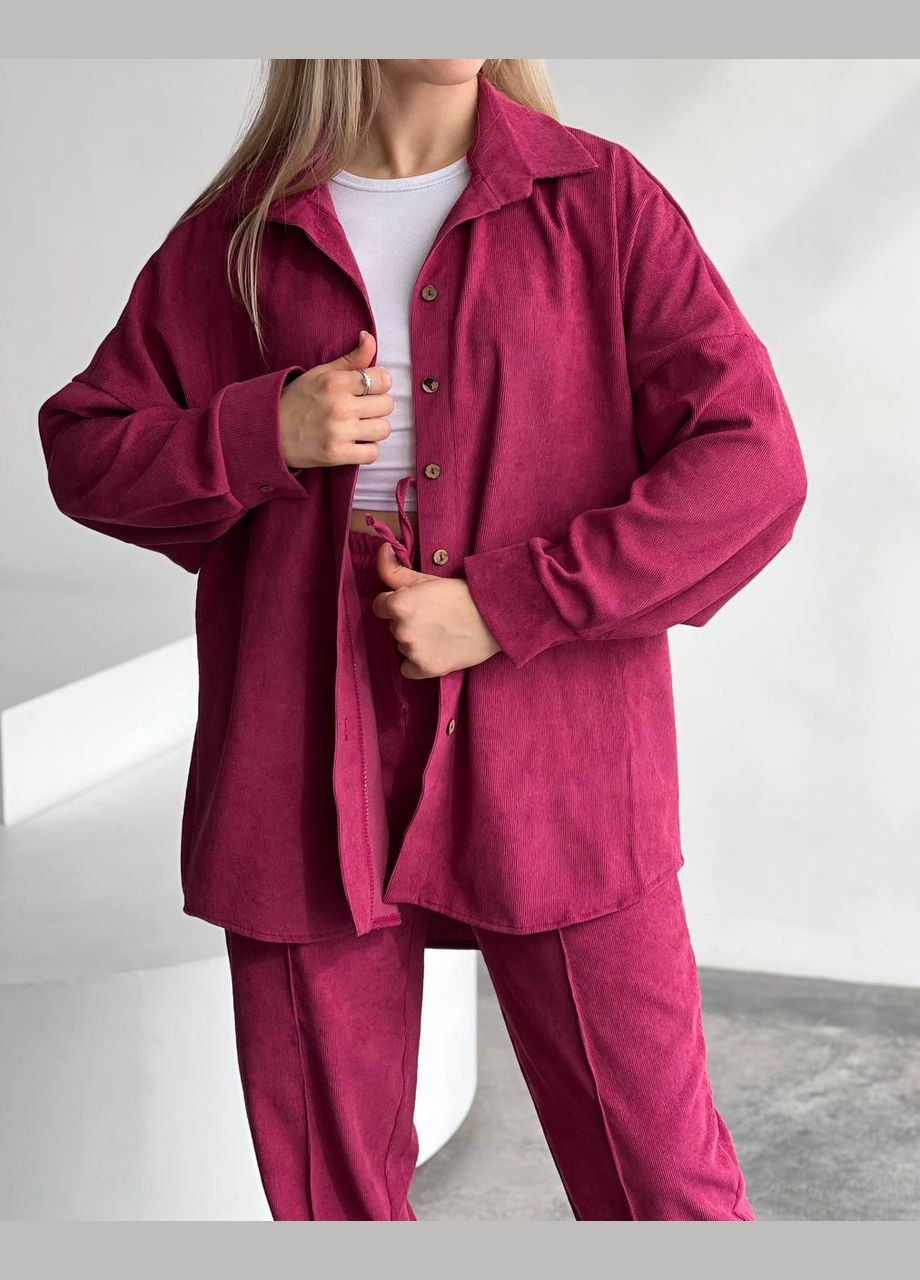 Шикарный качественный костюм цвета фуксия двойка (рубашка+штаны) из микро-вельвета идеально подходящий для прогулки вечером No Brand 082-2 (285785901)