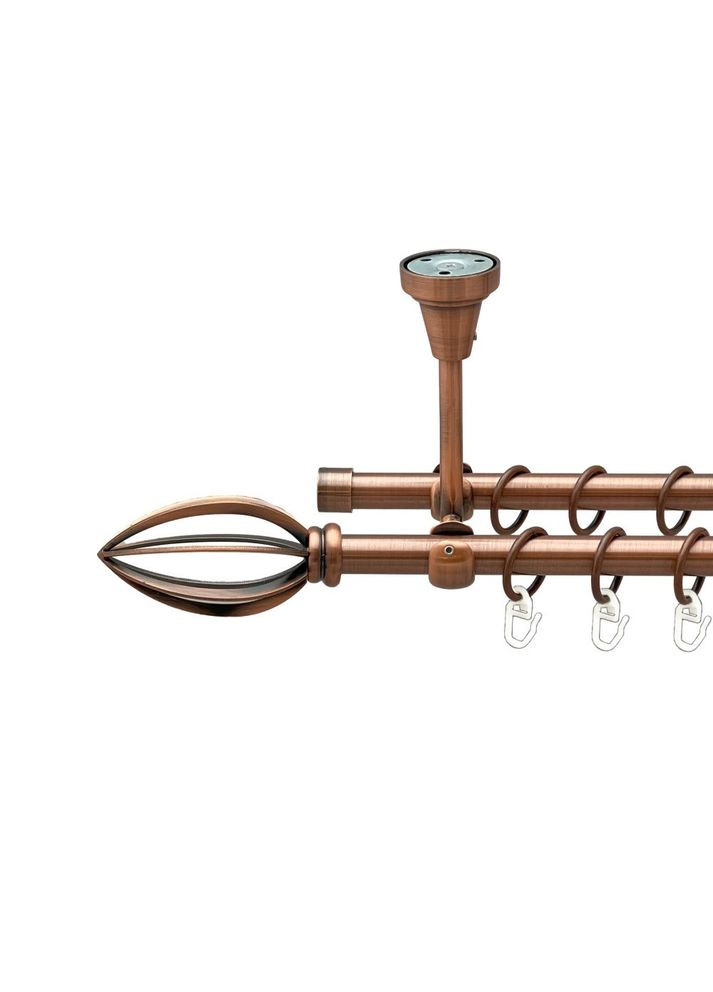 Карниз Пантеон металлический двухрядный открытый к потолку гладкая труба Медь 16\16 мм 300 см (00-00020188) ORVIT (300689271)