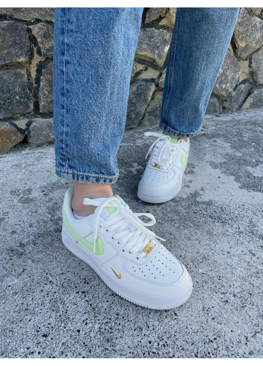 КРОССОВКИ ЖЕНСКИЕ NIKE AIR FORCE 1 MINI SWOOSH LIME LIGHT НАЙК АИР ФОРС 1 ПРЕМИУМ No Brand белые демисезоны (367174461)