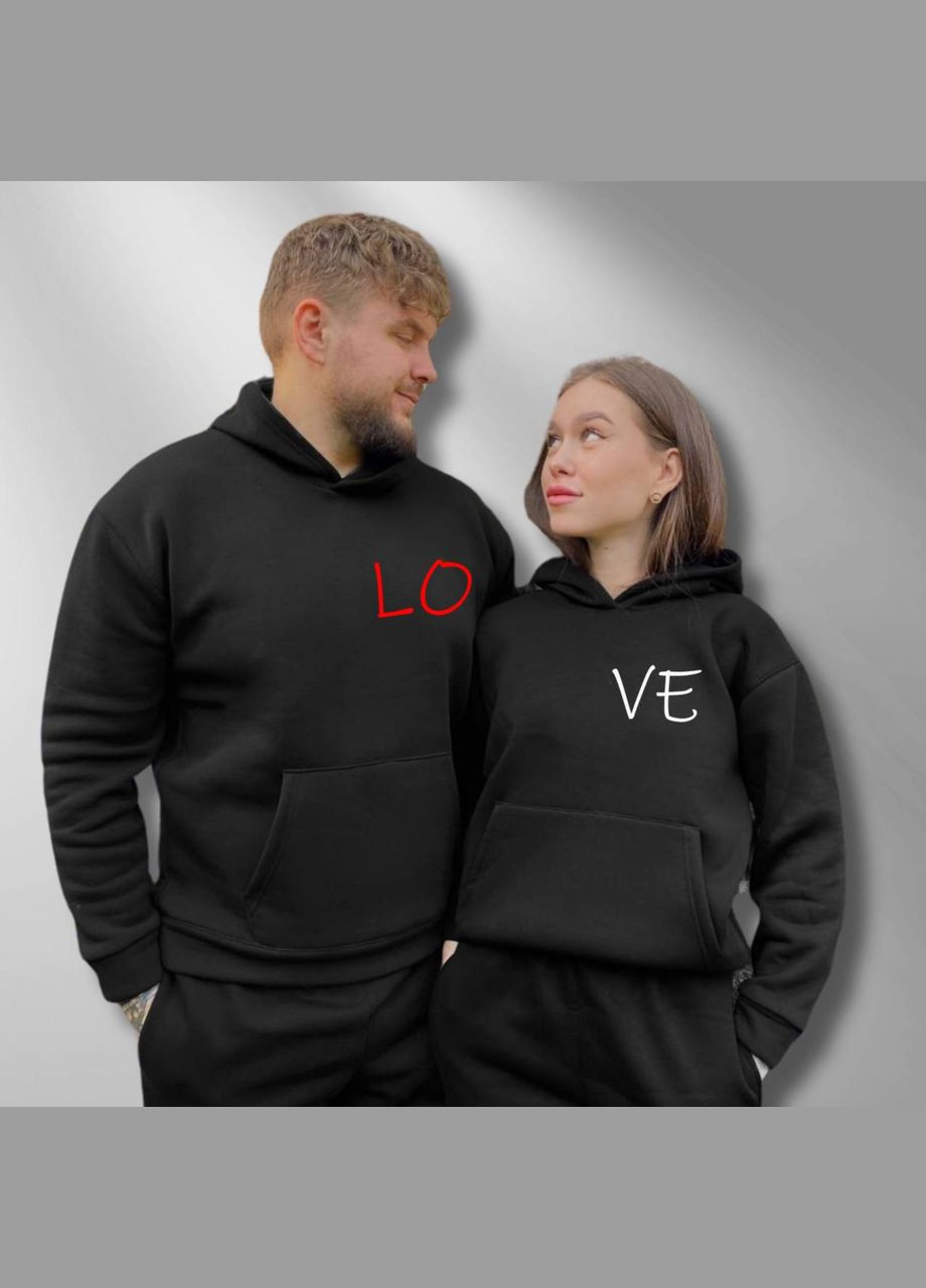 Парные худые с утепленными капюшоном, в черном цвете, принт "Love" (1572) Hand Made (358897784)