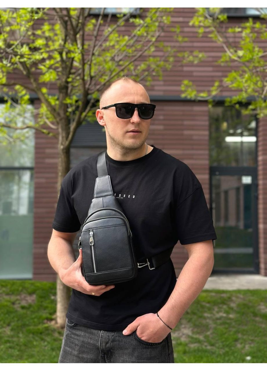 Чоловічий стильний чорний шкіряний слінг на плече 7862 Tiding Bag (336551854)