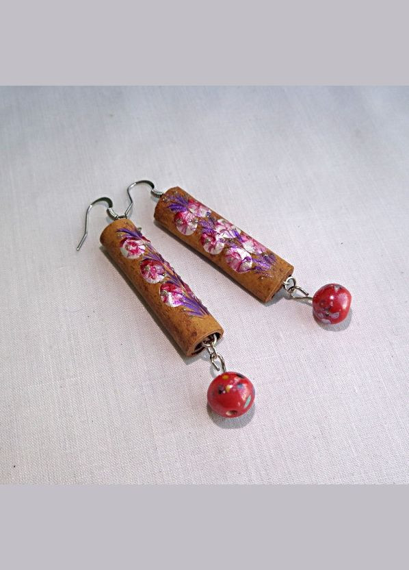 Сережки ручної роботи з дерева кориці "Журавлина" No Brand (349842654)