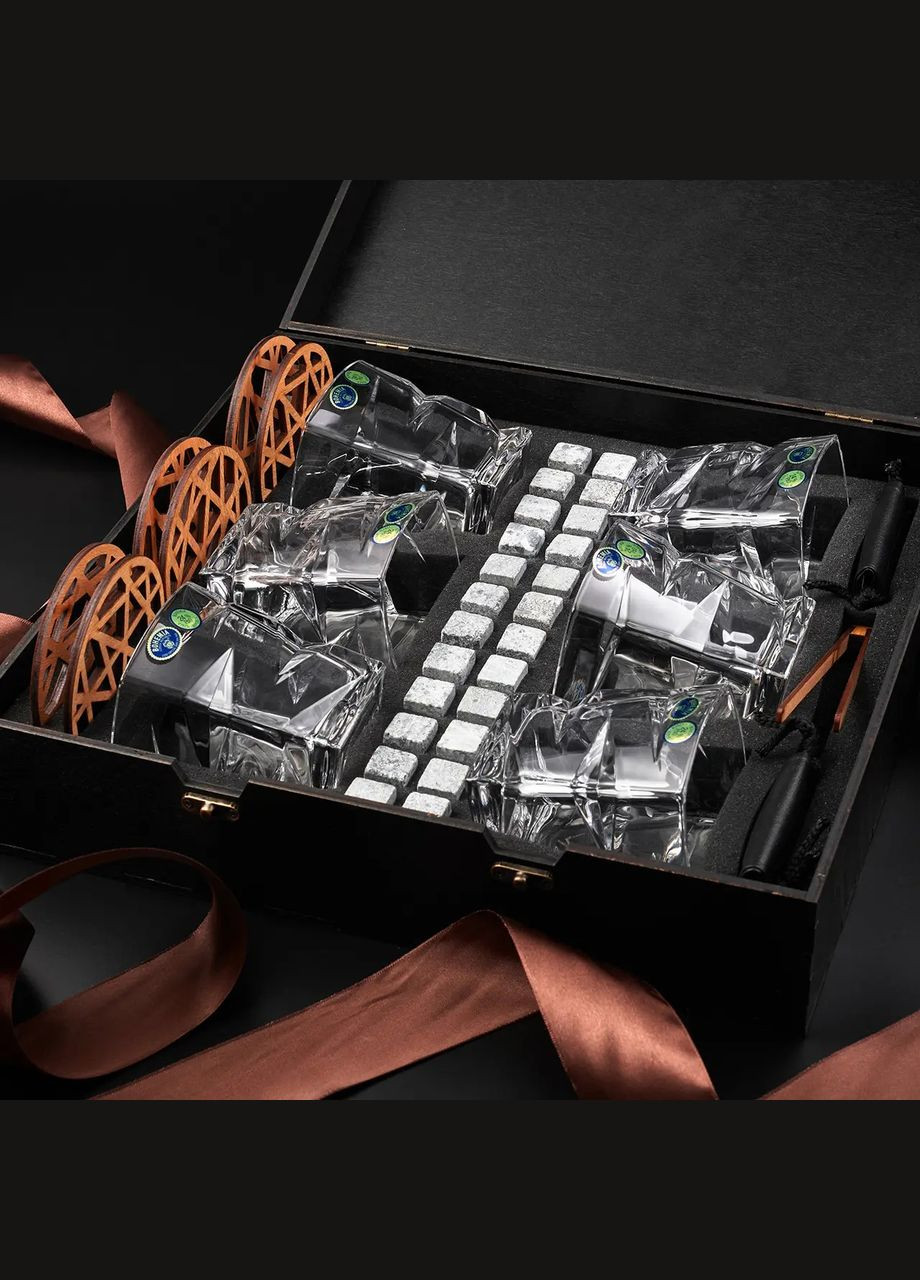 Набор для виски с камнями и шестью бокалами Bohemia Zig-Zag 300 мл Handmade WS609 (345646822)