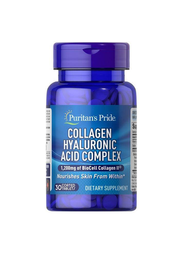 Колаген Puritan's Pride Collagen Hyaluronic Acid Complex, 30 таблеток з гіалуроновою кислотою Puritans Pride (361035536)