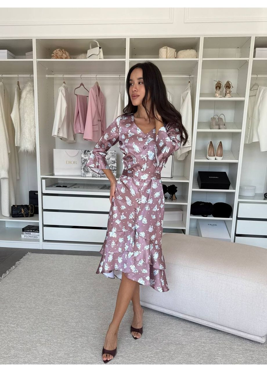 Пудрова святковий, повсякденний, вечірня, ділова, кежуал жіноча сукня кльош No Brand з малюнком