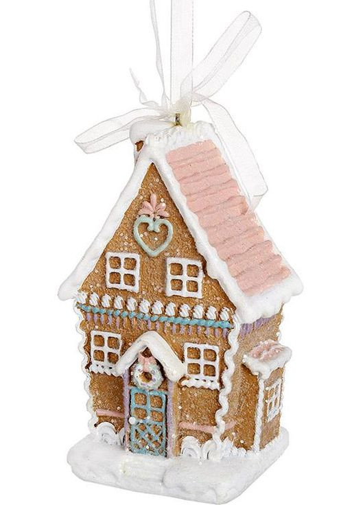 Набір підвісок Пряничний Будиночок 6 фігурок із гліттером для новорічного декору імбирні прикраси BonaDi (368978204)