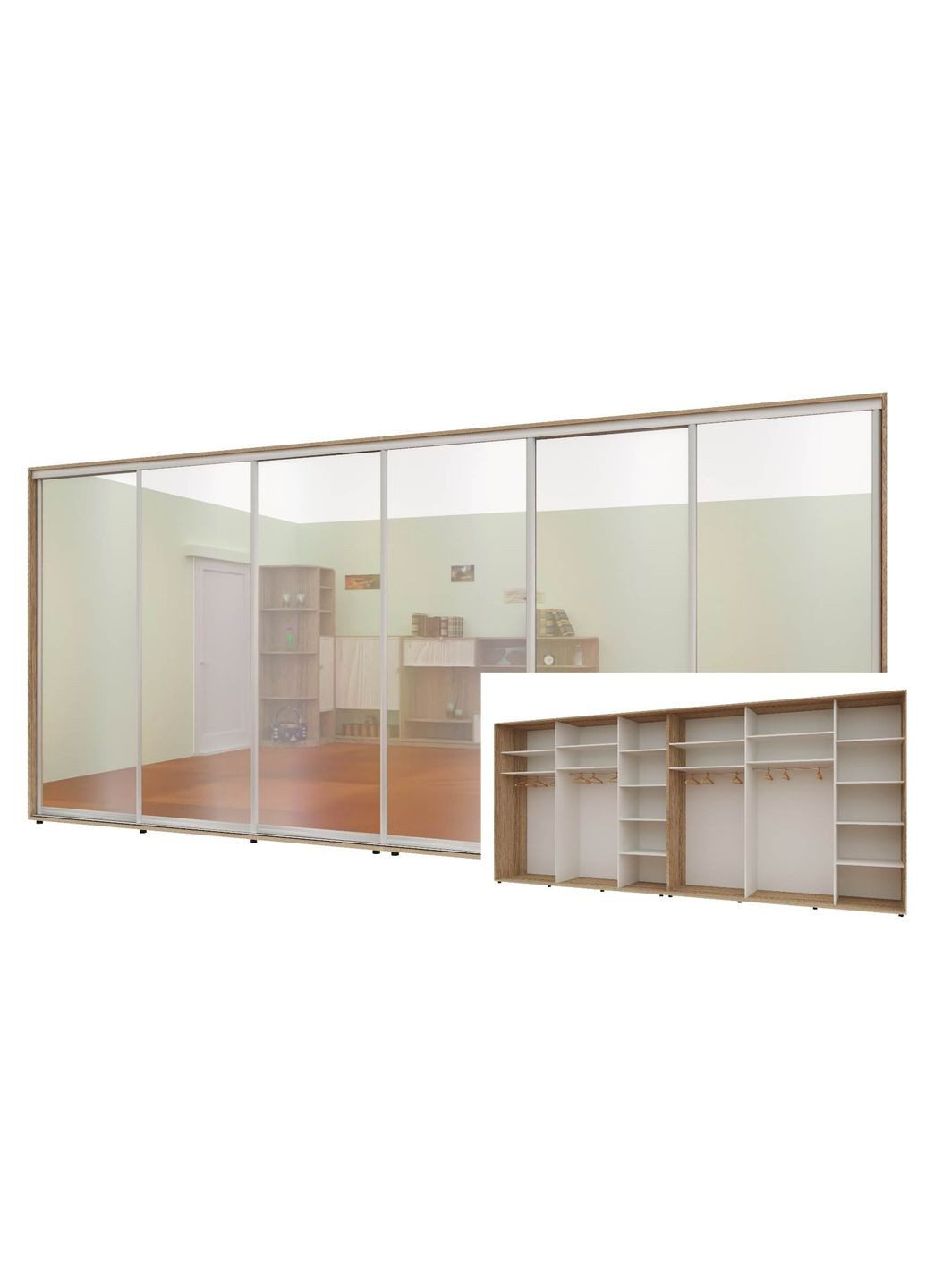 Шафа-купе шестидверна 460*60*210 см Натуральний 6 дверей Дзеркало Стандарт Комфорт Меблі (360430675)