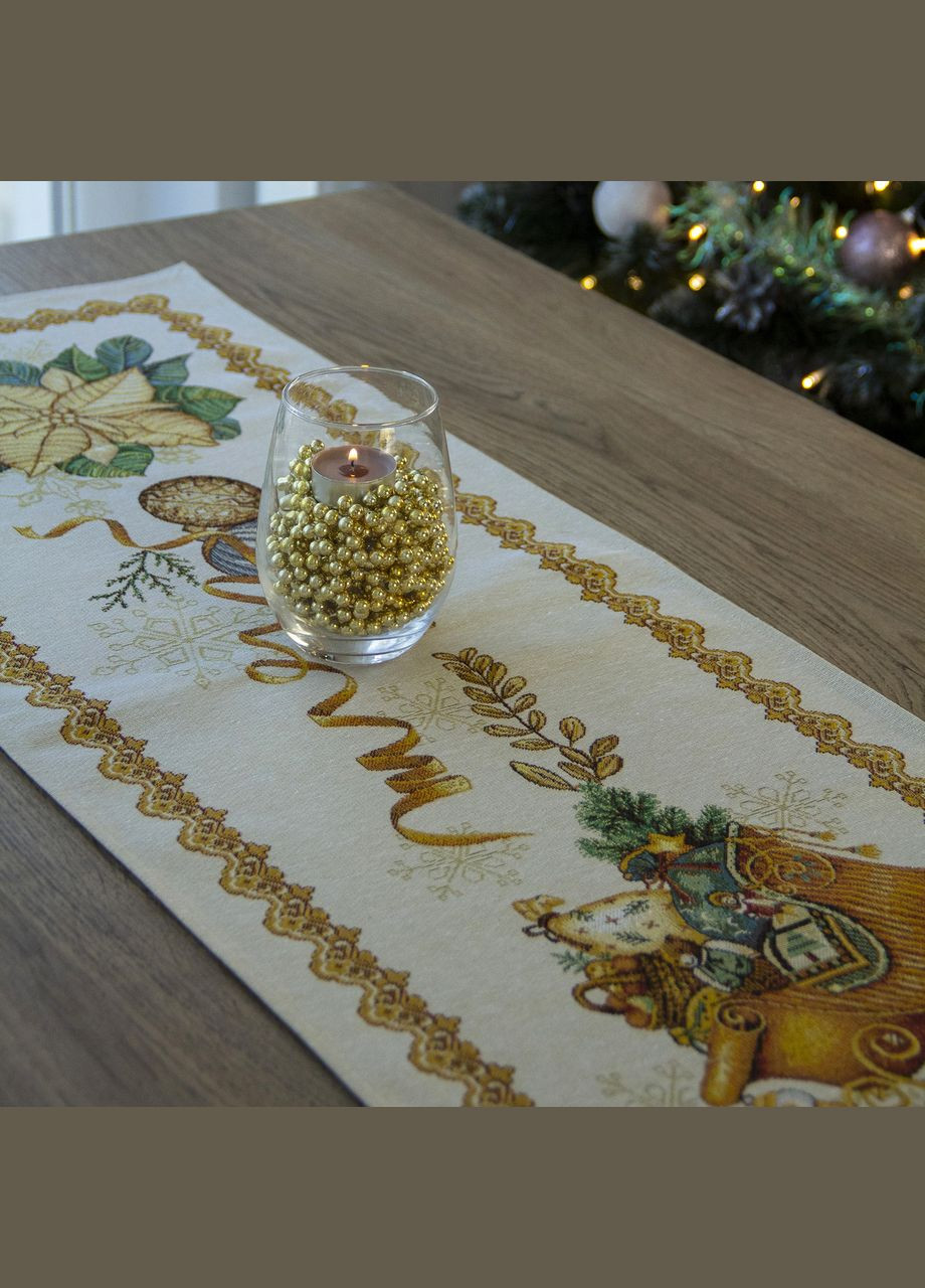 Новорічна гобеленова декоративна доріжка на стіл з люрексом Казкове Різдво настільна доріжка ранер 37х100 Maystat (305664967)