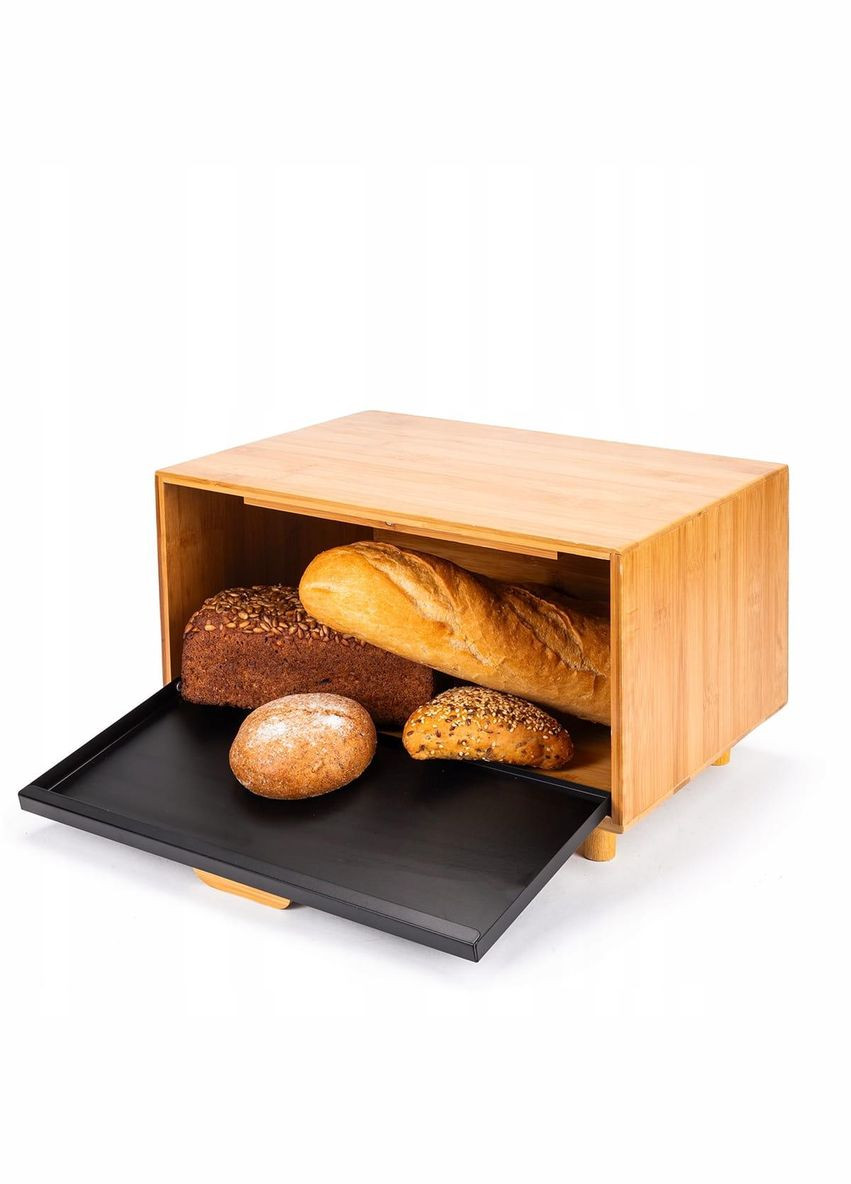 Хлібниця бамбукова з чорною кришкою зі сталі 36×26×23 см KM-1123 Kamille (366818072)