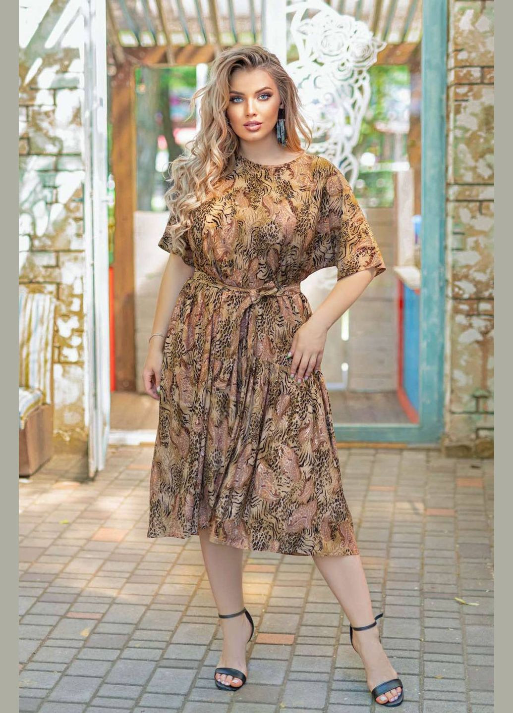 Коричневое откровенный трикотажное летннее платье кэтрин коричневое 56 Tatiana