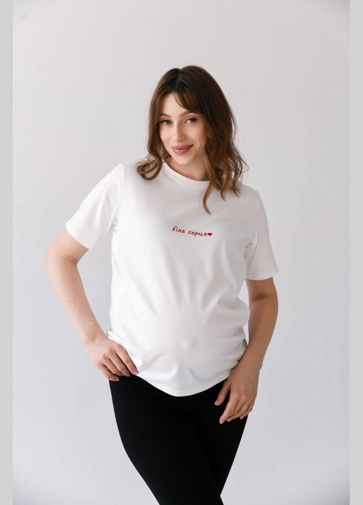 Стильная футболка для беременных и кормящих молочного цвета Мамин Дім - (292311977)