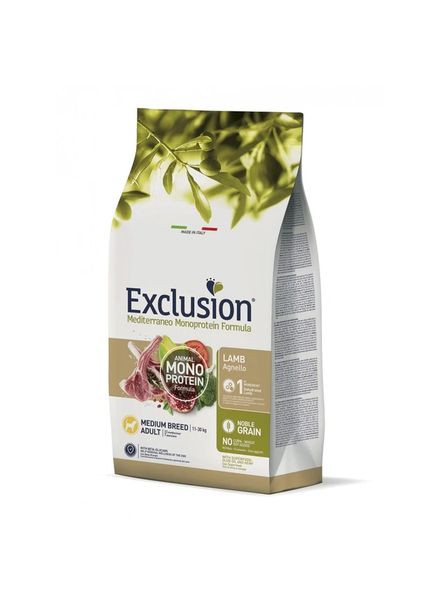Повнораціонний сухий корм Adult Lamb Medium Breed ягнятм для дорослих собак середніх порід 12 кг Exclusion (370193163)