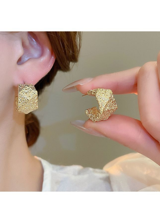 Масивні сережки-гвіздки С-подібні золотисті No Brand (361225266)