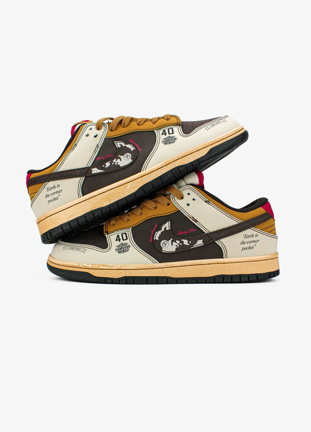 Коричневые всесезонные кроссовки мужские nike sb dunk low x stussy 40th brown | найк сб данк низкие коричневые No Brand