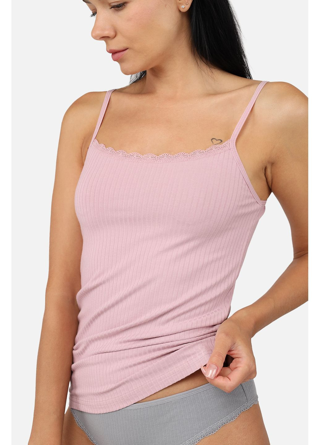 Майка з вузькими бретелями жіноча колір пудровий ЦБ-00282451 Ilke — 356937545
