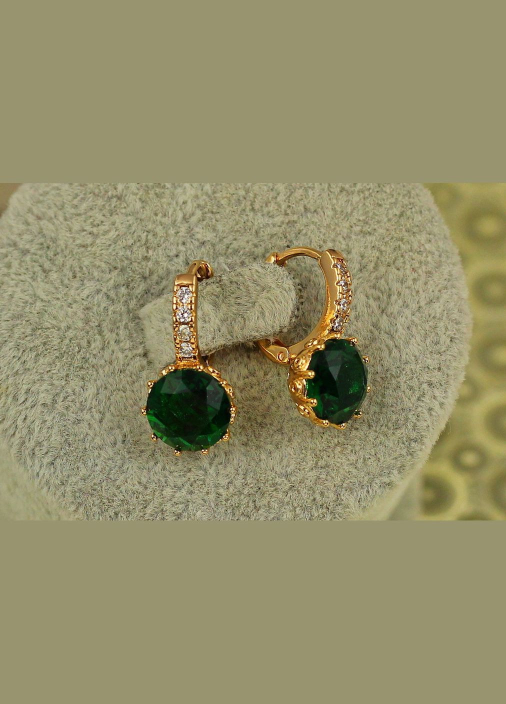 Сережки з великим зеленим каменем і круглою застібкою 2 см золотисті Xuping Jewelry (334002032)