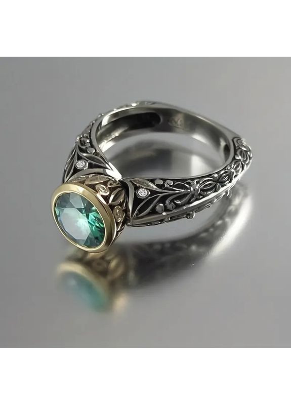 Кольцо винтажное с зеленым кристаллом и цветочным дизайном 19.5 AurumLux015 Liresmina Jewelry (360884120)