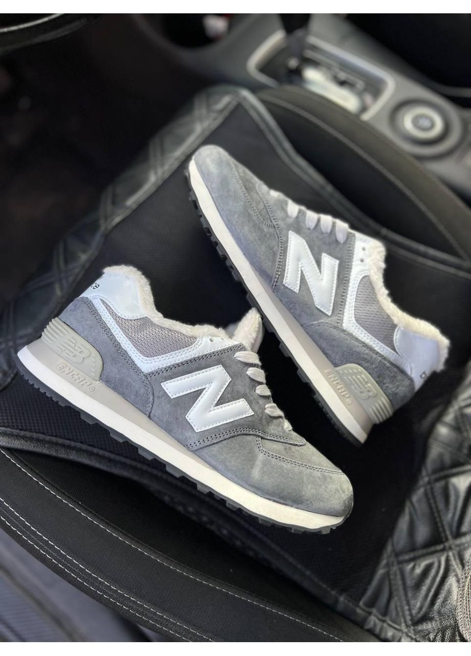 Серые зимние кроссовки мужские new balance 574 grey white winter нью беланс 574 No Brand