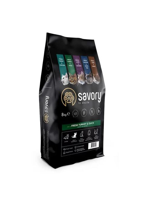 Сухий корм для дорослих примхливих кішок (індичка та качка) 8 кг Savory (298423010)