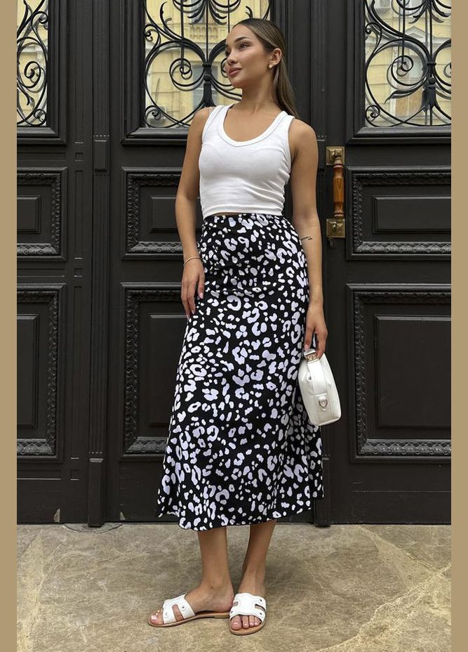 Спідниця шовкова чорно-білого кольору Let's Shop (301196870)