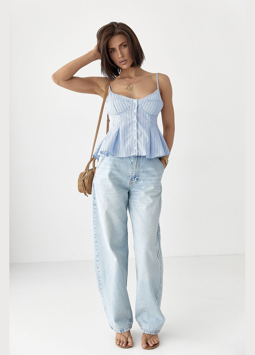 Блакитна літня блузка на бретелях у смужку Lurex Блузка