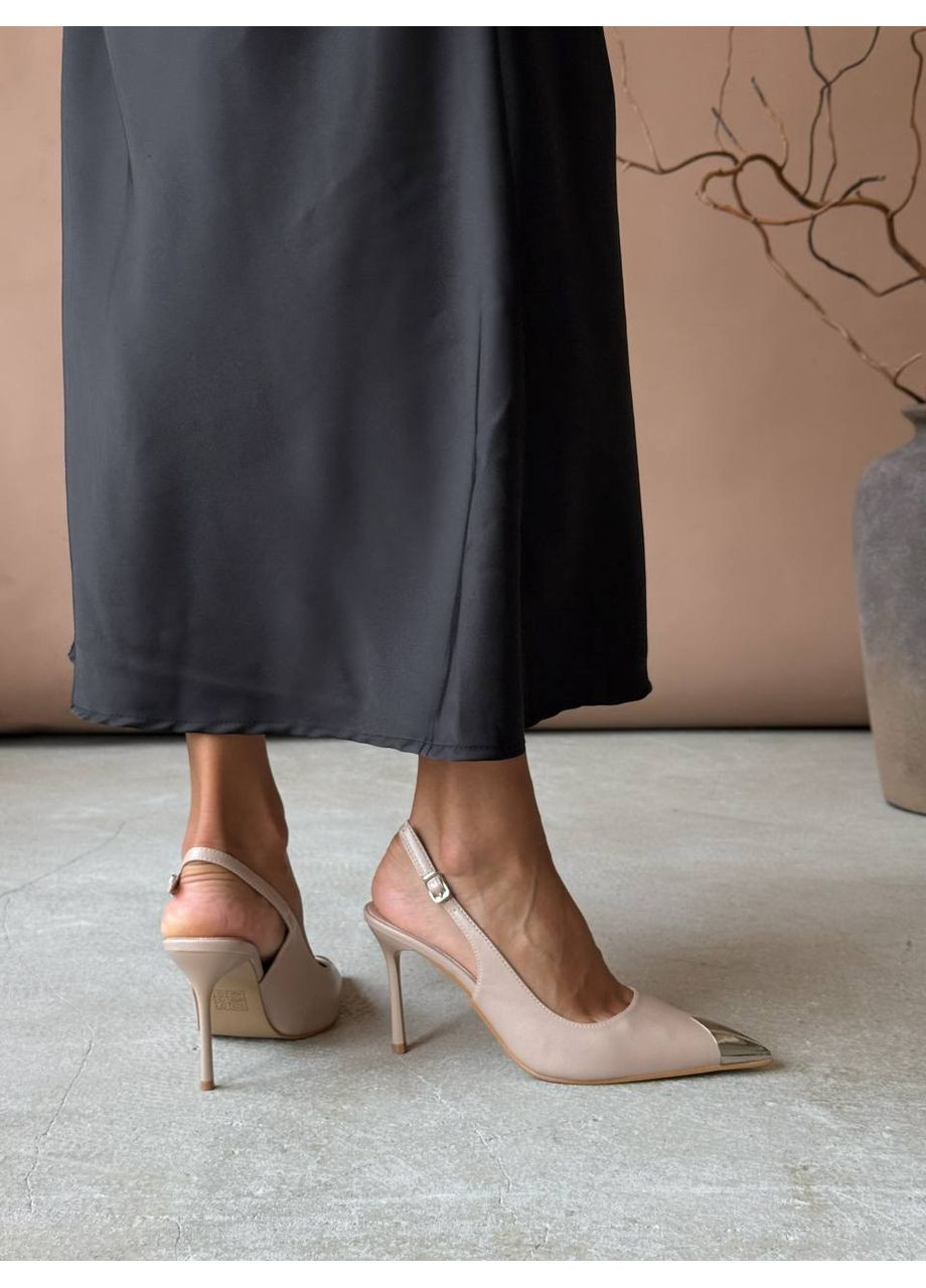 No Brand Стильні жіночі слінгбеки слінгбекі бежевий з штучна шкіра, — всесезон (353304771)