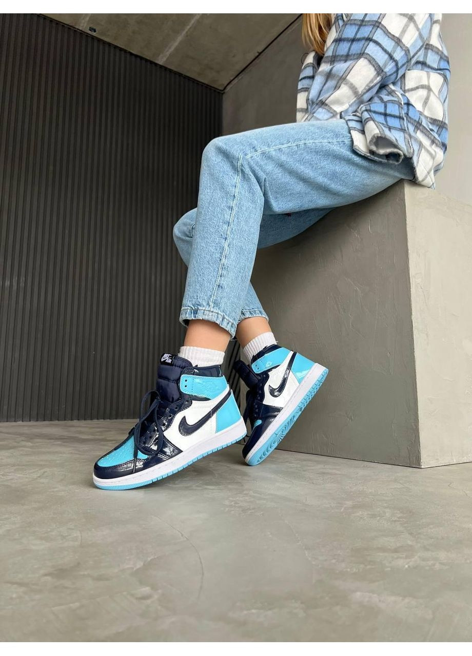 КРОСІВКИ ЖІНОЧІ NIKE AIR JORDAN 1 RETRO HIGH PATENT BLUE 2 НАЙК АІР ДЖОРДАН No Brand білі демісезони (369389436)