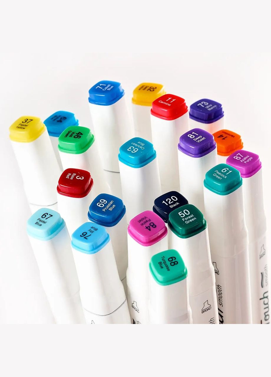 Маркеры набор двусторонние спиртовые Smooth 120 шт для рисования и скетчинга+Подставка голубая для Touch (369802714)