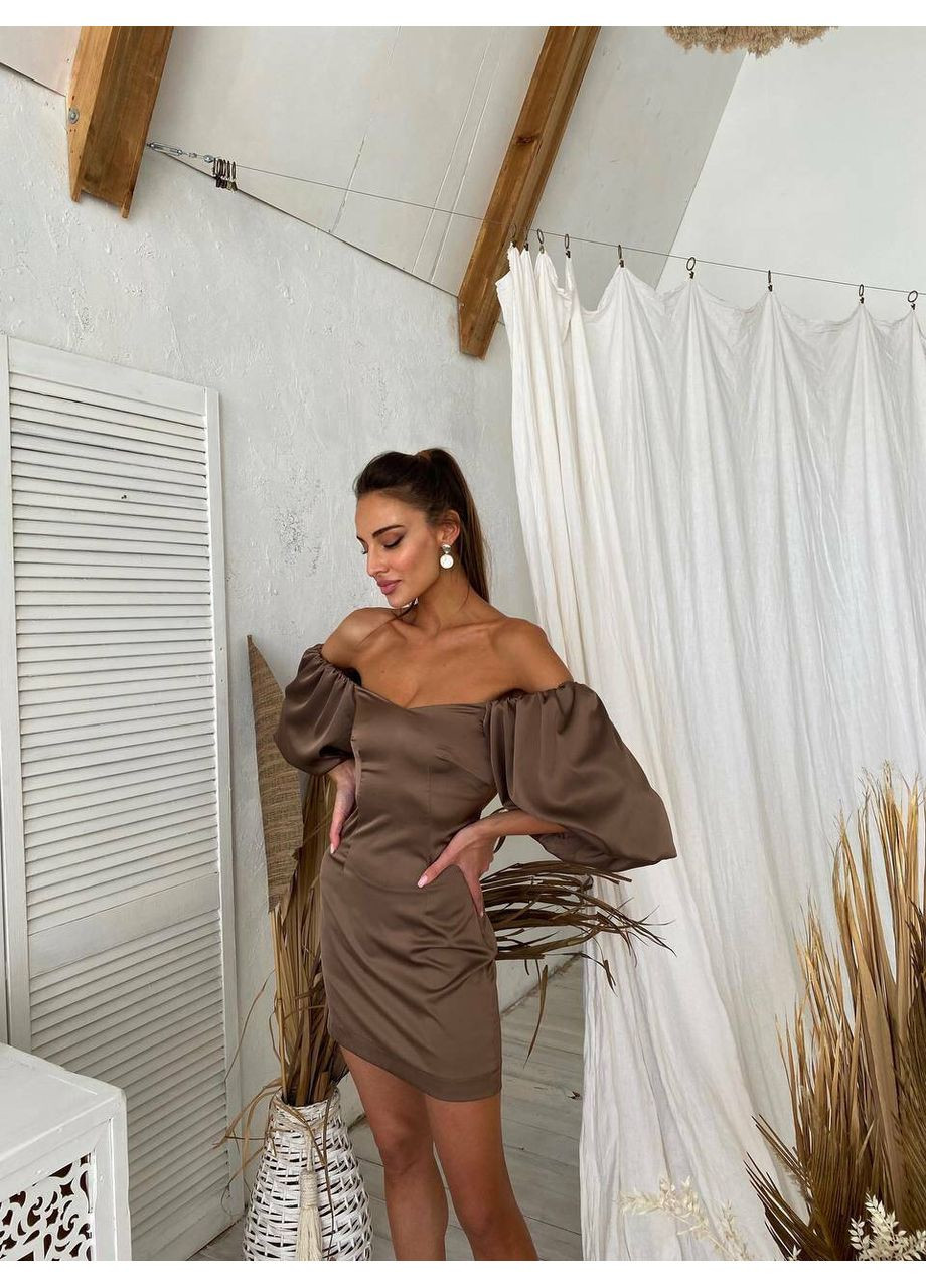 Светло-коричневое праздничный женское платье joanna с пышными рукавами (mil408) milirud