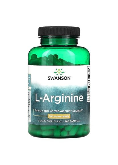 L-Аргінін 500 мг підтримка серця та судин, 200 капсул Swanson (315504687)