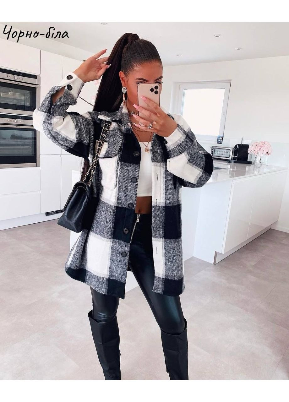 Черно-белая кэжуал рубашка в клетку Україна с длинным рукавом