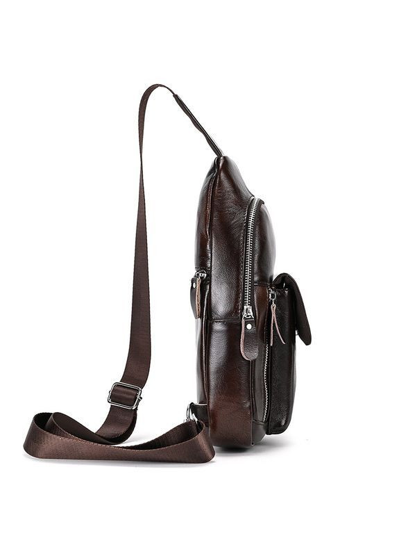 Мужская нагрудная сумка слинг из натуральной гладкой лакированной кожи Qvant 668к - Коричневая Tiding Слінг (366889842)