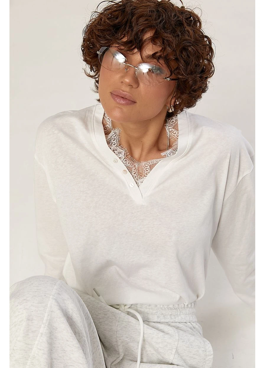 Вільний лонгслів з мереживом,, ONE SIZE No Brand (399770235)