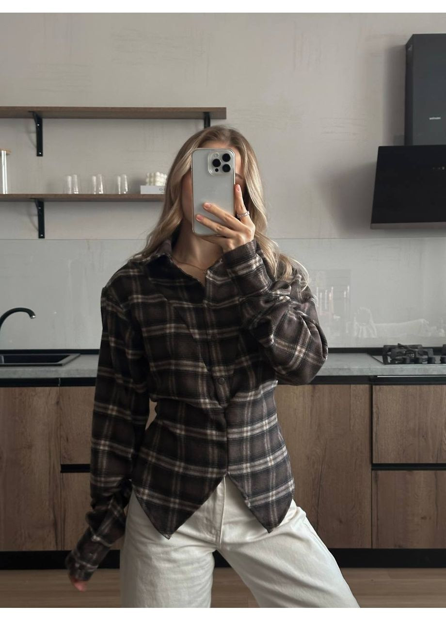 Коричневая кэжуал рубашка в клетку Adelante с длинным рукавом