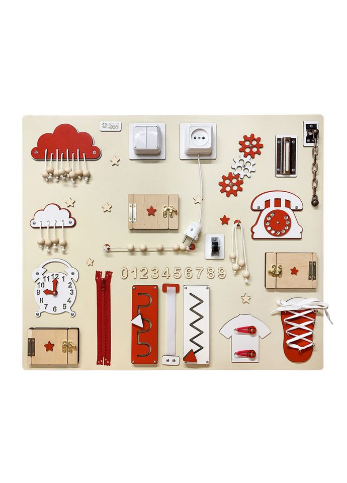 Развивающая игрушка "Бизиборд по методике Монтессори" TG1000010, 70х60 см, Красный Temple Group (315812029)