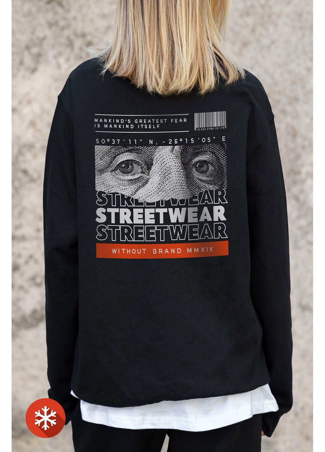 Черный женский утепленный оверсайз свитшот на флисе с принтом streetwear black Without рисунок (372520048)