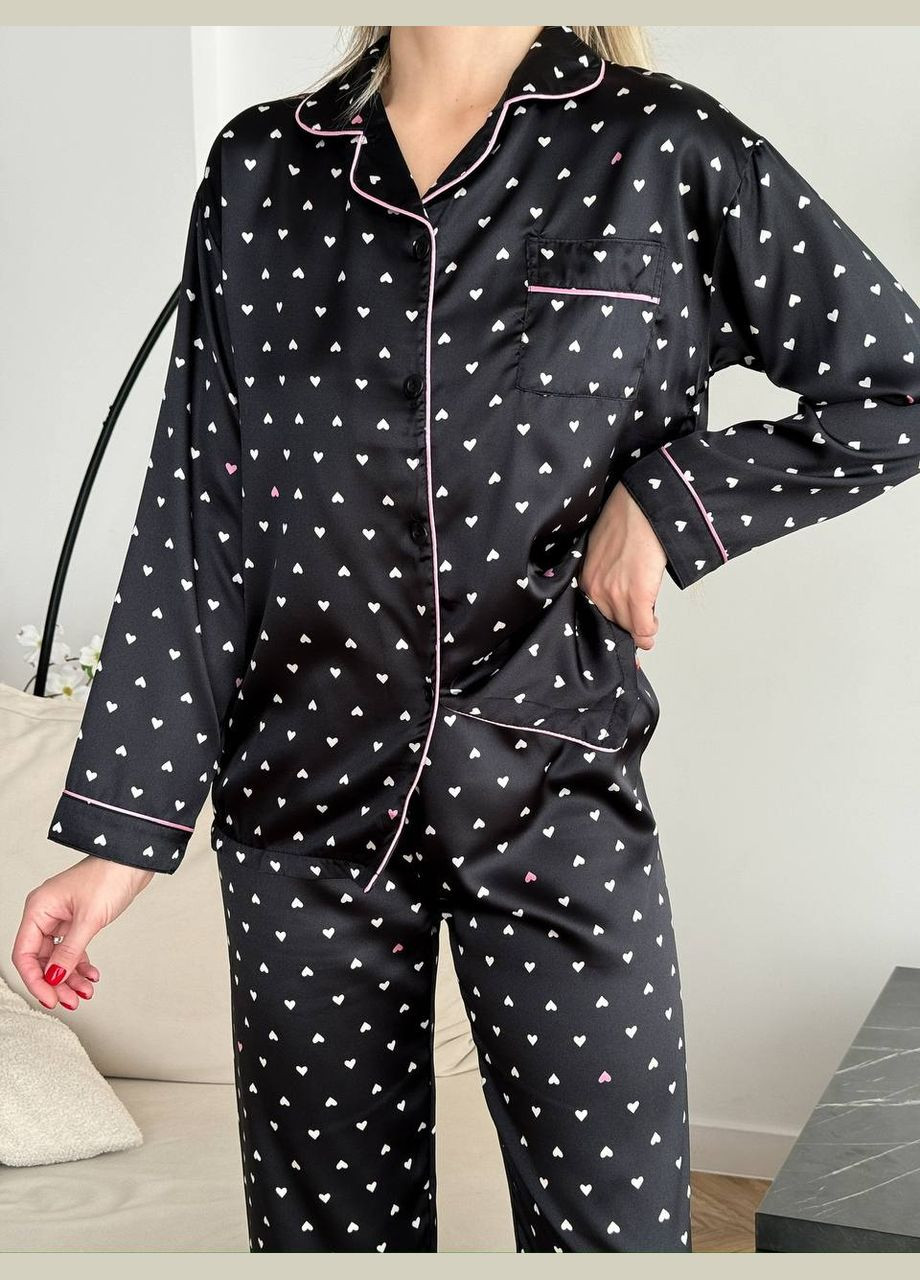 Чорна всесезон піжама жіноча штани сорочка сорочка + брюки No Brand