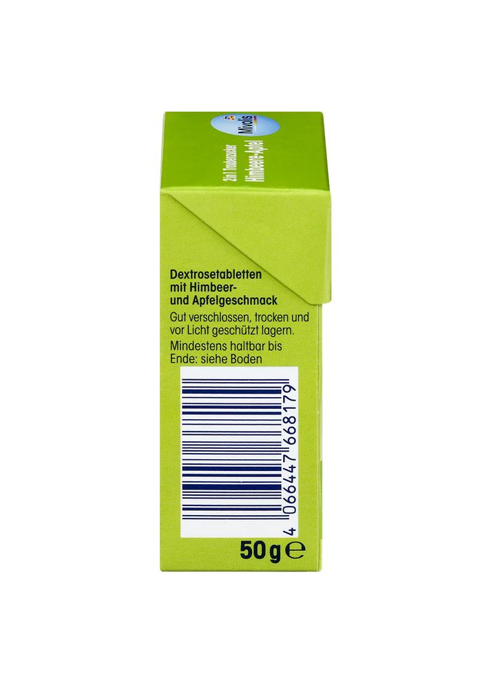 Декстроза Цукерки з виноградним цукром, яблуко-малина Traubenzucker 2in1, Himbeere-Apfel, 50 г, від DM Mivolis (360655002)