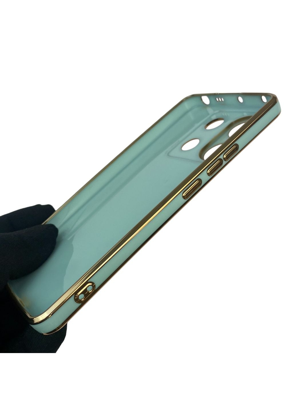 Чехол для POCO X6 с кольцом-подставкой с золотой окантовкой на поко х6 бирюзовый gs1 Xiaomi (366230385)