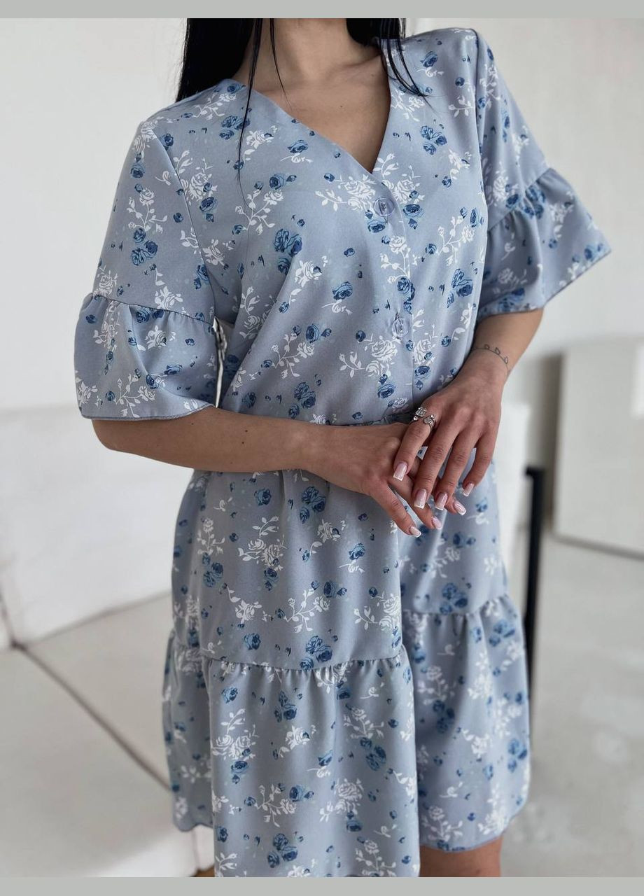 Голубое повседневный платье DK/DL Мода без кордонів с цветочным принтом