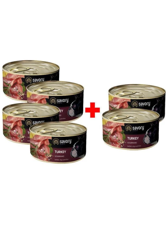 Dog Gourmand Turkey - Вологий корм з м'ясом індички для дорослих собак гурманів всіх порід - 4+2 (200 г) Savory (380397960)