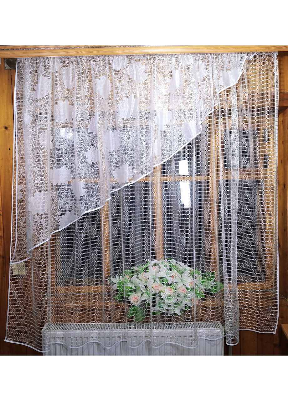 Кухонная занавеска Фаина молочная серебристый цветок левая No Brand (372134009)