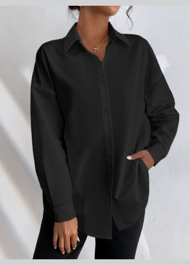 Чёрная женская рубашка из софта цвет черный р.48/50 451186 New Trend