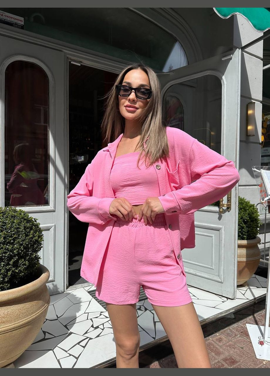 Костюм четвірка креп жатка:сорочка,топ,шорти,штани No Brand (332565879)