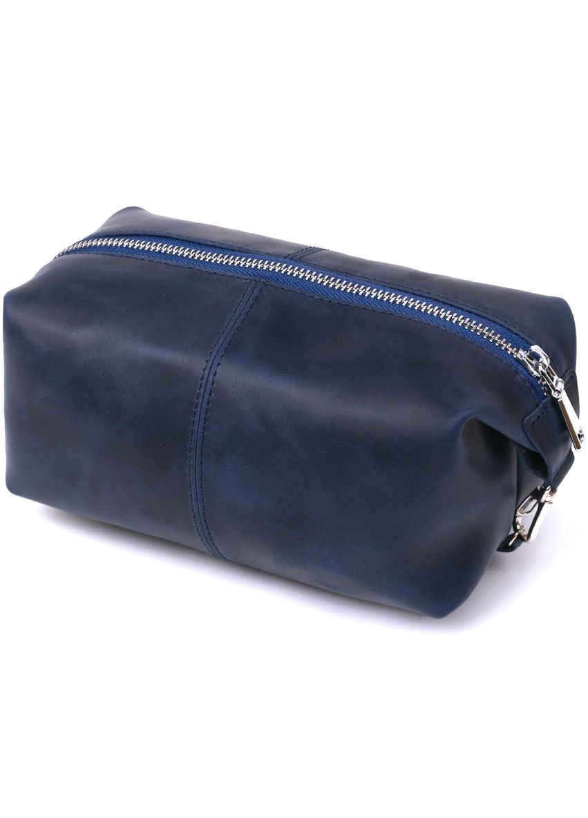Косметичка из натуральной кожи с молнией и карабинами синяя (sku_16401) No Brand (330012721)