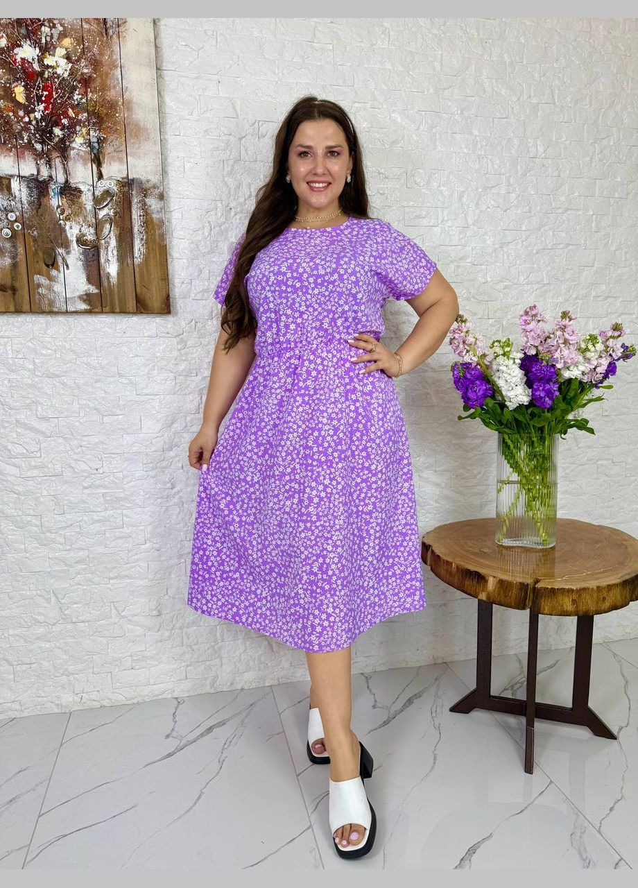 Лиловое платье удлиненное летнее Україна с цветочным принтом