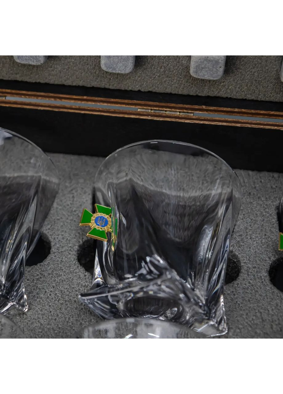 Набір для віскі 4 склянки із вставкою ДПСУ | Дерев'яна подарункова упаковка Handmade 225-001-015.1 (367108562)