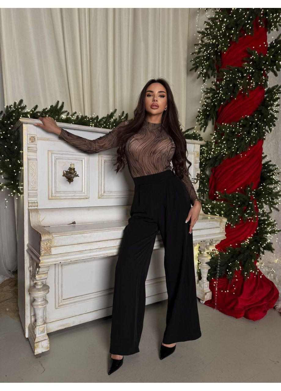 Жіноче боді з довгим рукавом та хвилястим візерунком MonCher (371771376)