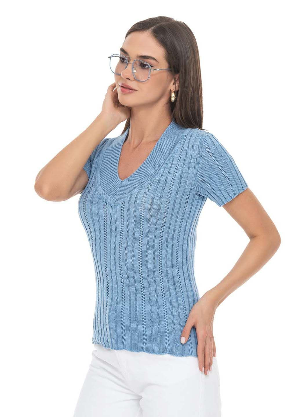 Блакитний демісезонний бавовняний джемпер з коротким рукавом SVTR